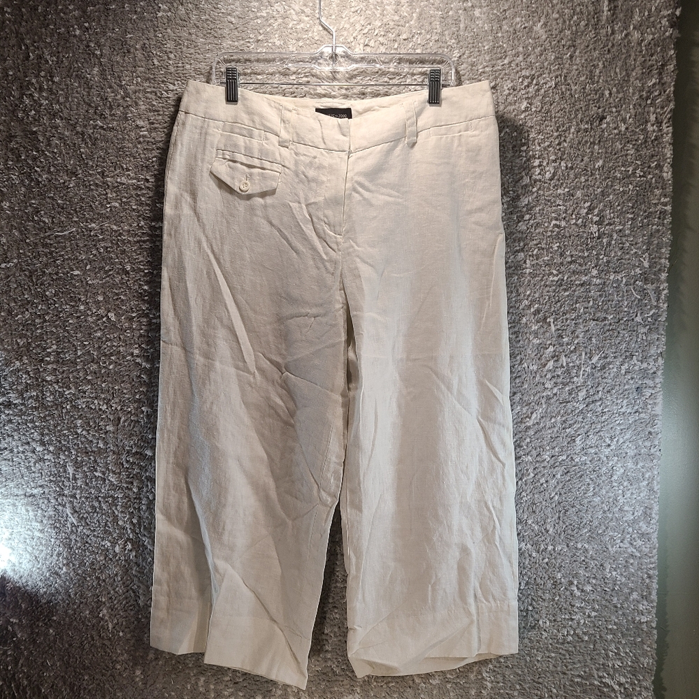 Focus 2000 Women White Crop Capri Wide Legs Linen Pants Size 14